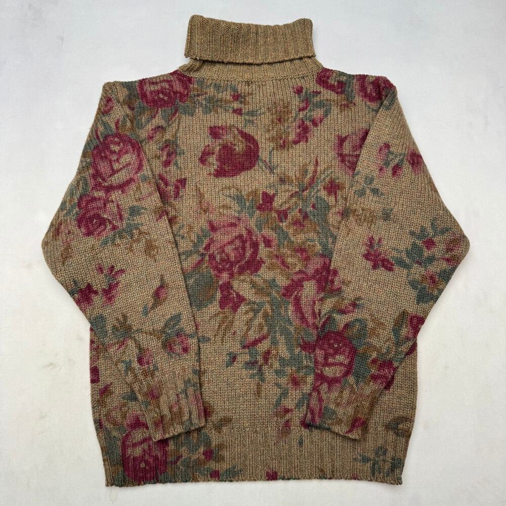 Vintage 90s Ralph Lauren Wool Floral Turtleneck Sweater Women's Medium Luxury - Picture 3 of 8